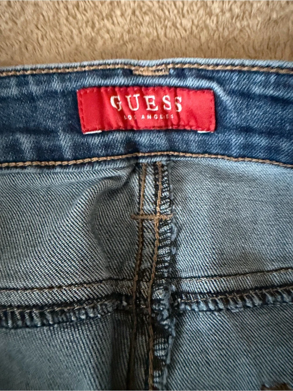 Guess High-Rise Straight-Leg Jeans in Medium Blue Wash
